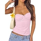 KIGRAD Womens Y2k Sleeveless Twist Knot Crop Tube Tops Cute Slim Fitted Strapless Sweetheart Neck Bandeau Tank Shirts