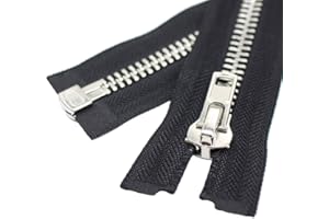 YaHoGa #10 23 Inch Silver Separating Jacket Zipper Metal Zipper Heavy Duty Metal Zippers for Jackets Sewing Coats Crafts (23" Silver)