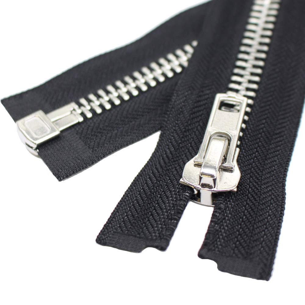 YaHoGa #10 30 Inch Silver Separating Jacket Zipper Metal Zipper Heavy Duty Metal Zippers for Jackets Sewing Coats Crafts (30" Silver)