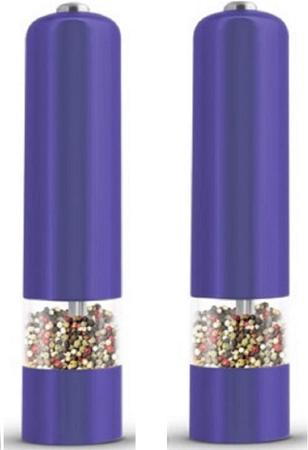 Electronic Salt & Pepper Mill 9'' x 2'' Ceramic Mechanism Great for Rock Sal Pink Himalayan, Spices, Dried Herbs Large Grinder Shaker Set with LED Light 2 x (Purple)