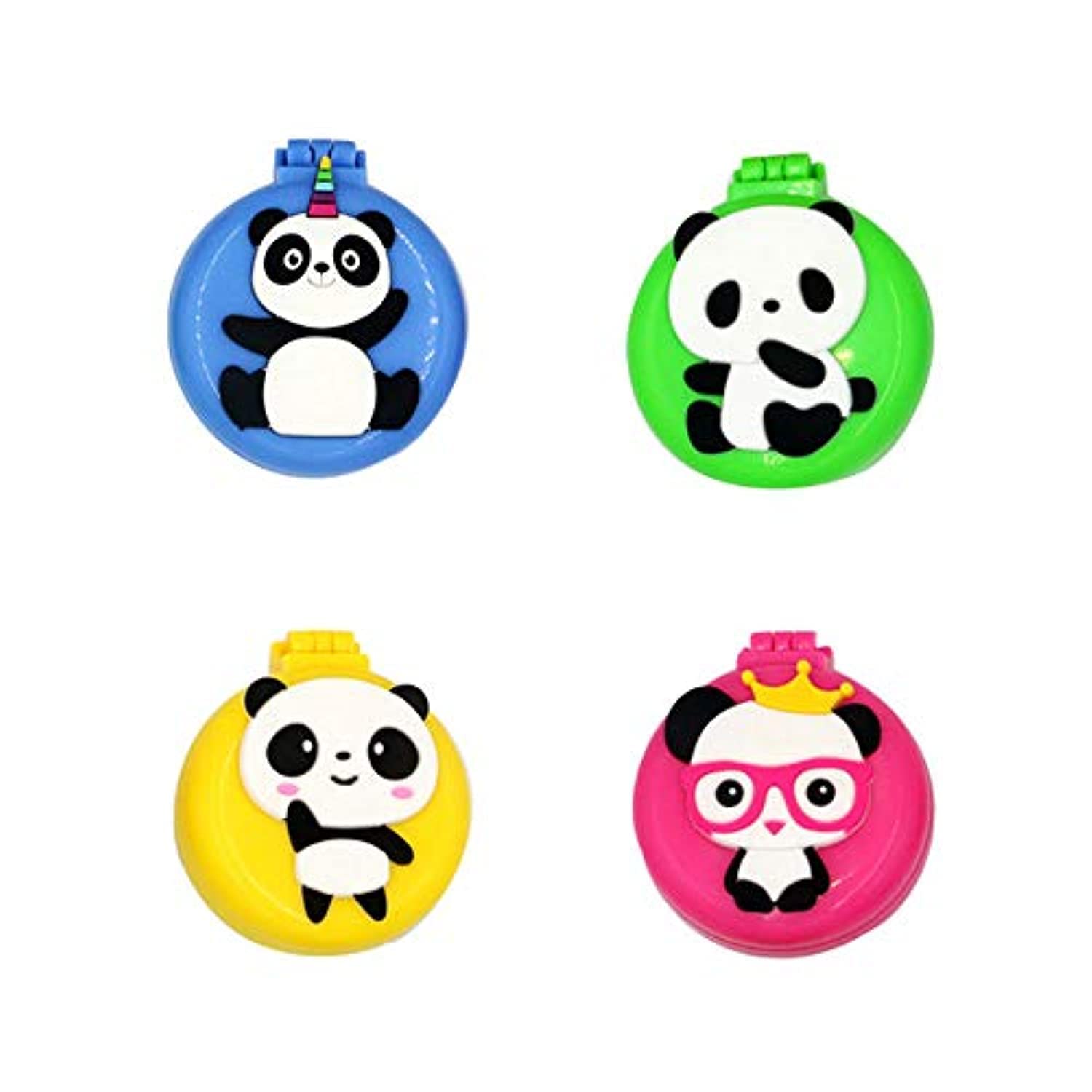 DiaryTown 4 Pack Mini Travel Hairbrush with Mirror, Folding Compact Mirror Brush Round Cute Cartoon Convenient Small Travel Hair Brushs Hair Comb Travel Size for Women, Girls, Kids, Panda