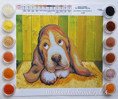 image for AllAboutEmbroideryUA Bead Embroidery Needlepoint kit Basset Hound Bead