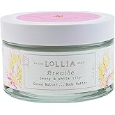 LOLLIA Breathe Body Butter, 5.5 oz. - Peony & White Lily Fragrance - Shea Butter & Cocoa Butter, Body Lotion for Women, Hydrating & Smooth Body Moisturizer
