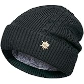 Dahlia Men's Skullies & Beanies - Wool, Knit Winter Hat, Fleece Lined,