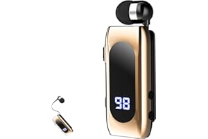 FASHIONLIVE Retractable Wireless Headset Headphone Stereo Earphone V5.0 Noise Cancelling Mic Clip on Earpiece Comfortable HandsFree Headset 20Hrs Talking Time Sports Business Trucker Driver Earbud