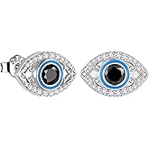 Jewmon 925 Sterling Silver Evil Eye Earrings for Women Enamel Blue Lucky Greek Eye Stud Earrings Protection Evil Eye Jewelry Amulet Gifts for Women Mom