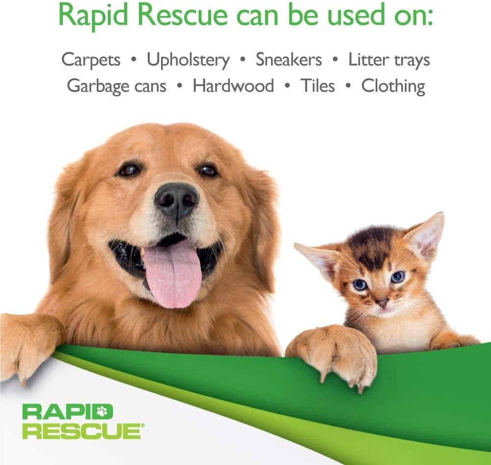 Rapid Rescue | Pet Odor Eliminator Urine Smell Remover | Natural Microbe Enzymatic Green Solution Fast-Acting on Cat & Dog Stains on Carpets, Wood Floors, Cars, Rugs (1pk): Health & Personal Care