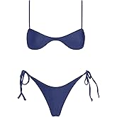 VOLAFA Women's Triangle Bikini Sets Tie Sexy Thong Solid Cheeky Swimsuit Brazillian Two Piece Bathing Suit