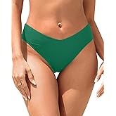 Tempt Me Women Mid Waist Bikini Bottoms - V Cut Front Swim Bottoms High Cut Cheeky Bathing Suit Bottoms Brazilian Swimsuits