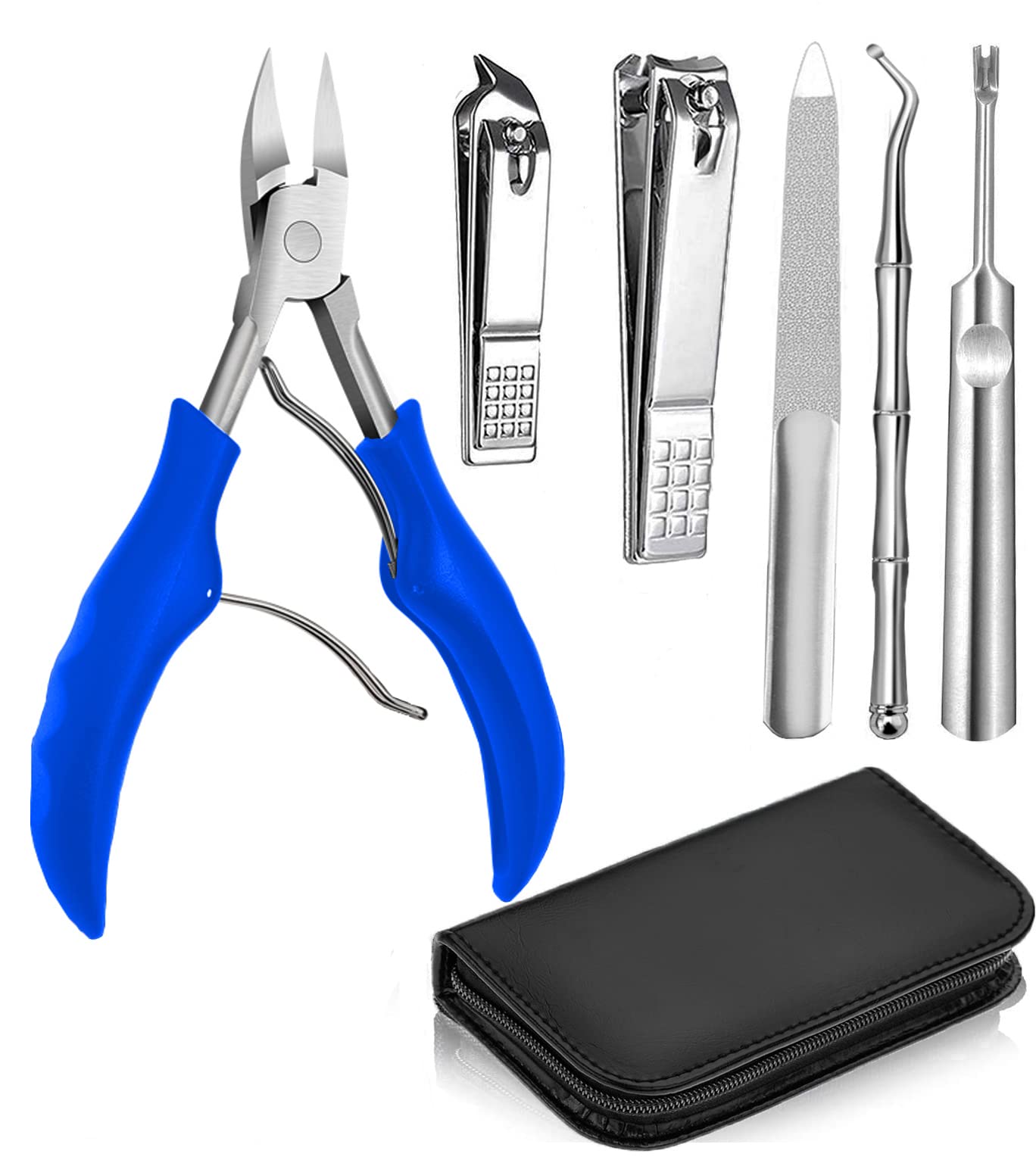 Nail Clippers Set for Thick Nails or Ingrown Toenails, Large Toe Nail Trimmer Clipper Kit with Stainless Steel Sharp Blades Soft Grip Handle for Men Women Seniors