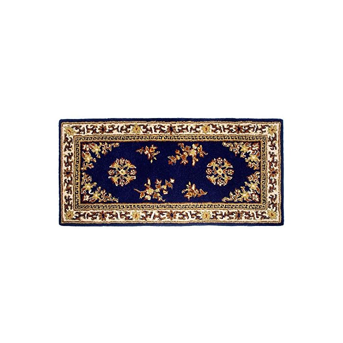Minuteman International Blue Oriental Wool Hearth Rug, Rectangular