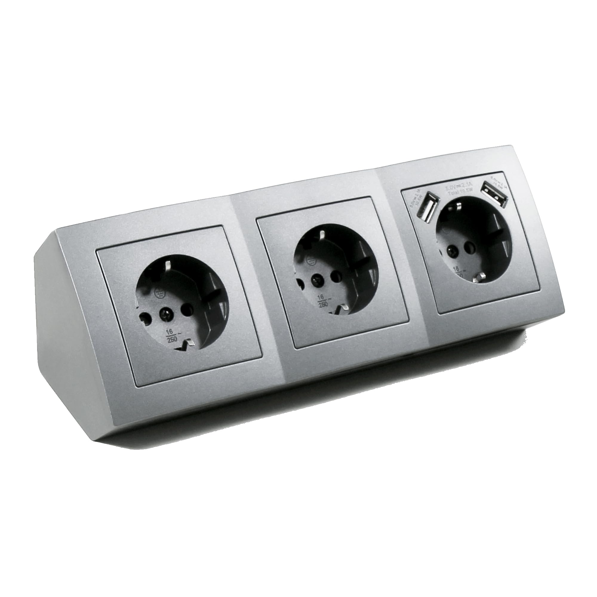 MC Power Socket Block Under-Unit Sockets | Flair | Corner Socket Strip 3-Way + 2x USB, 230 V ~ / 16 A, Assembly, Dark Grey Anthracite, Matte