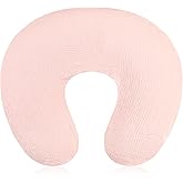 Baby Nursing Pillow Cover, Removeable Breastfeeding Pillow Slipcover, Muslin Nursing Pillow Case for Newborn Boys Girls, Soft Fabric Fits Snug On Infant, Washable & Breathable, Pink (Cover Only)