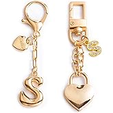 YILANFULL Initial Letter Keychain with Bubble Heart Charm, Gold Accessories for Handbags, Women's Purse Bag charms