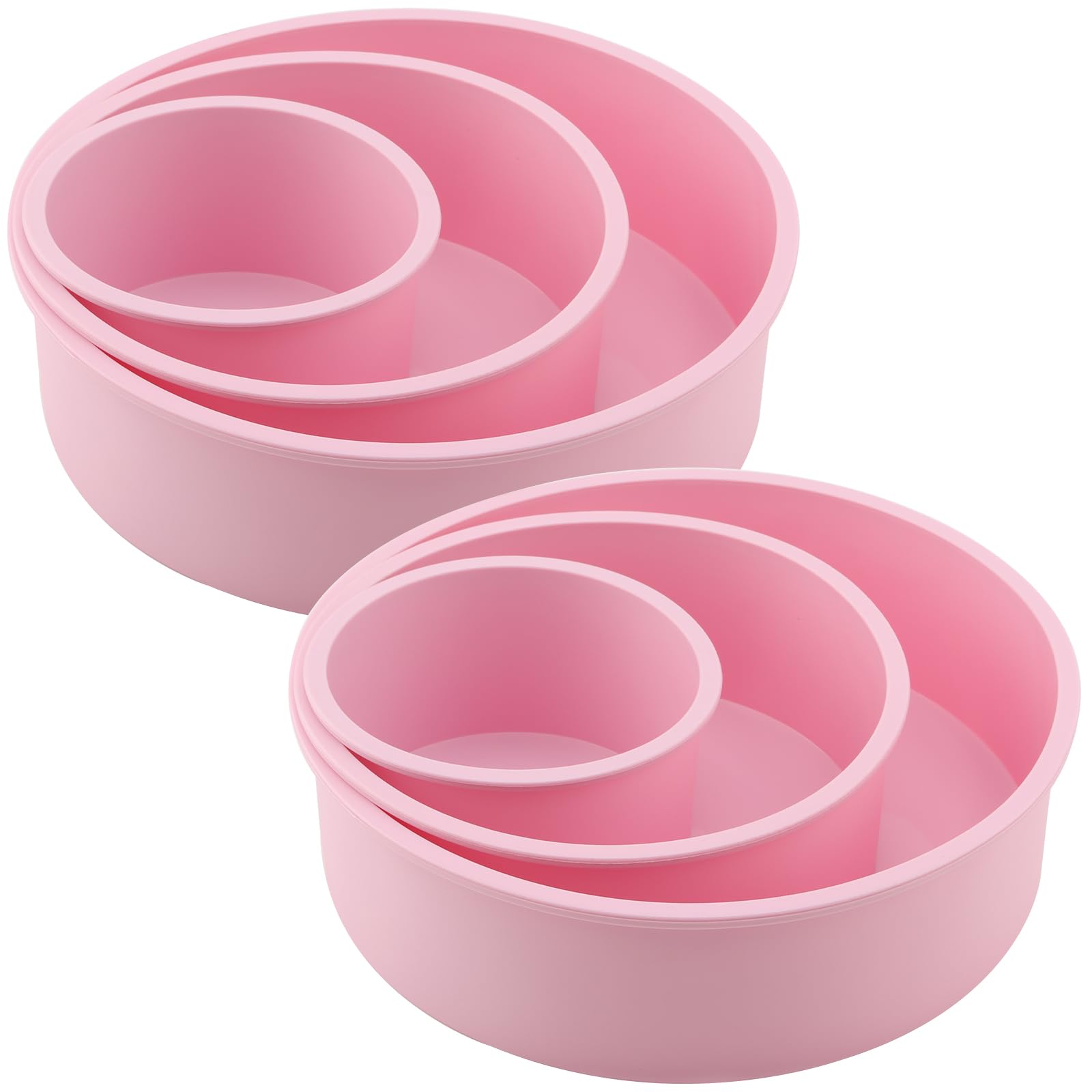 ZEONHEI 6 Pcs Pink Silicone Cake Tins Set, 4 Inch 6 Inch 8 Inch Non-Stick Silicone Cake Mould, Round Baking Moulds for Cakes, Brownies, Bread