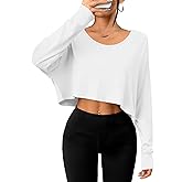 Remidoo Womens Batwing Long Sleeve Crop Top Crewneck Oversized Tshirt Casual Loose Shirt