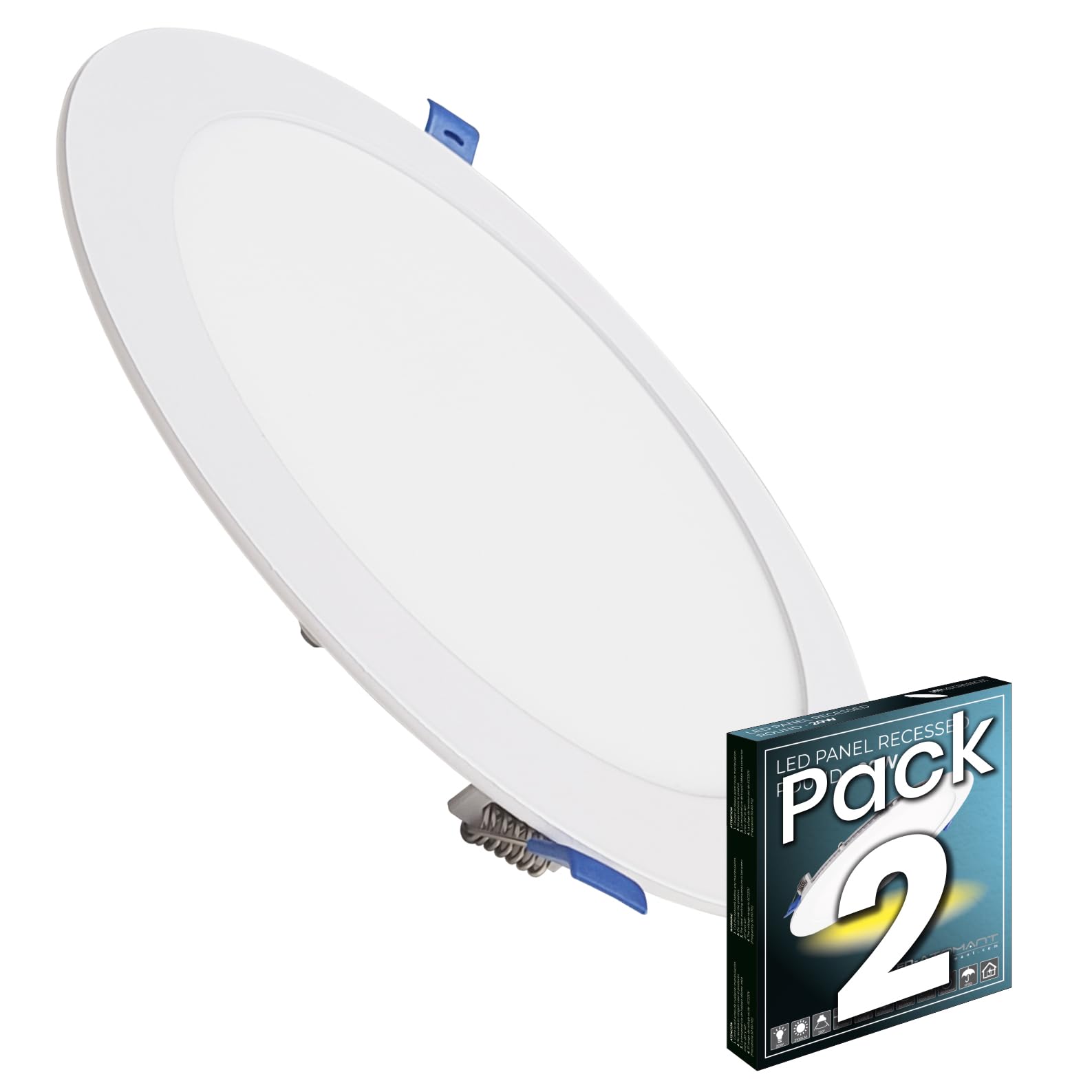 LED ATOMANT Pack of 2 x LED Downlight Panel Extra Flat Round 220 mm 20W, 1800 Lumens, Neutral Light Colour (4500K), Standard Cut 200 mm, Driver Included