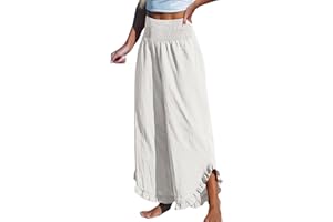Sdwingk Linen Pants Women Wide Leg Palazzo Pants Elastic High Waisted Trousers Summer Beach Bottoms Loose Fit Casual Pant