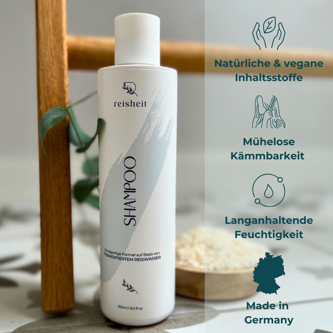 Reiswasser Shampoo 250ml – Stärkt & pflegt strapaziertes Haar – Vegan & ohne Silikone – Feuchtigkeit & Glanz – Made in Germany 2