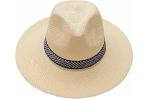 Panama Hat Men Straw Hat Foldable Summer Hat Beach Fedora Hat UV Protection Fashion Vacation Travel Sun hat, Beige, One Size