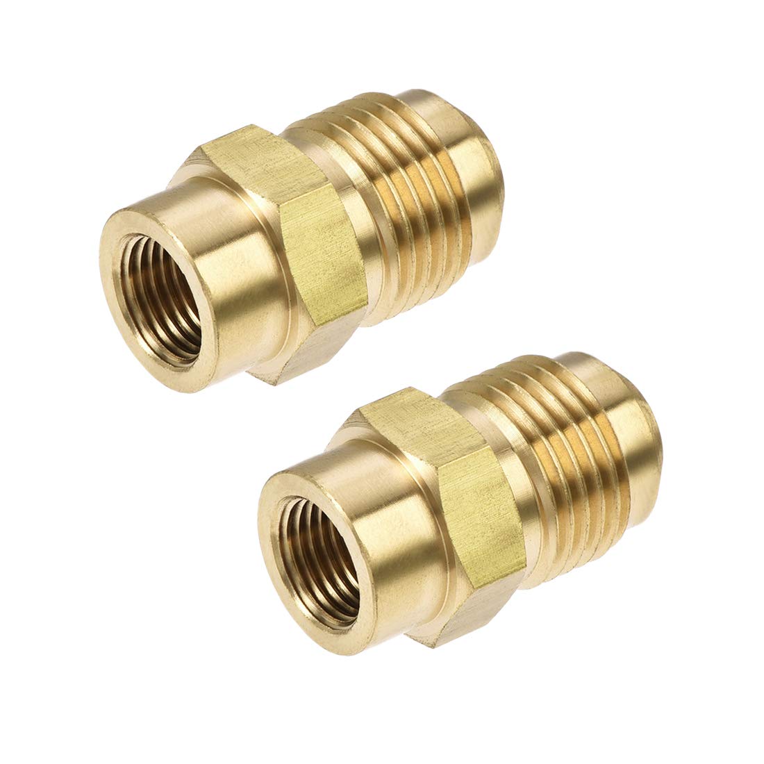 sourcing map Brass Pipe Fitting, 5/8"-18UNF Flare Male to 1/8NPT Female Thread, Tubing Adapter Hose Connector, for Air Conditioner Refrigeration, 2Pcs