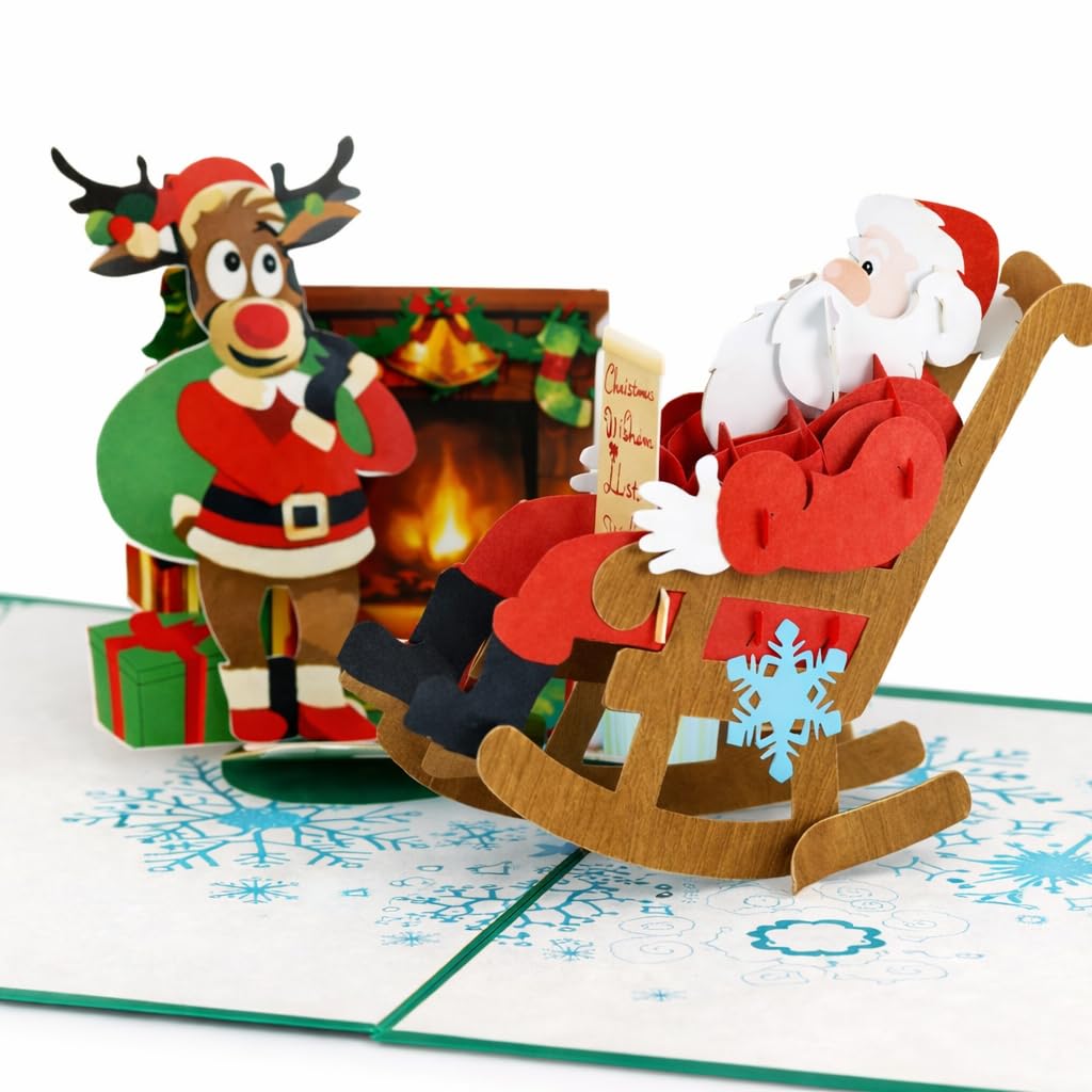 HAPPY GIFTERS Santa Claus Fireplace Pop Up Cards - 3D Greeting Pop Up Cards - Xmas Gifts Pop Up Card - Christmas Cards For Family Members - Niece and Nephew Christmas Card