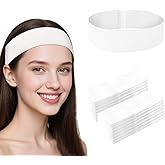 Beauty Star 100 Pieces Disposable Headbands for Spa, Stretchable Non Woven Fabric Bulk Esthetician Facial Head Bands for Women's Hair, Skincare, Makeup, Washing Face (White)
