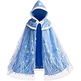 PURFEEL Girls Elsa Hooded Princess Cape Halloween Snow Cloak Costume Toddler Girls Dress up Cape 2-10Years