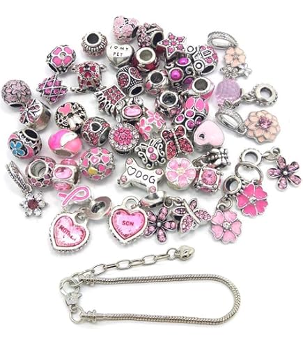 10 Random Rhinestone Charms For Bracelets - Silver Plated Beads For Pandora Style Slide-On Bracelets - View #3