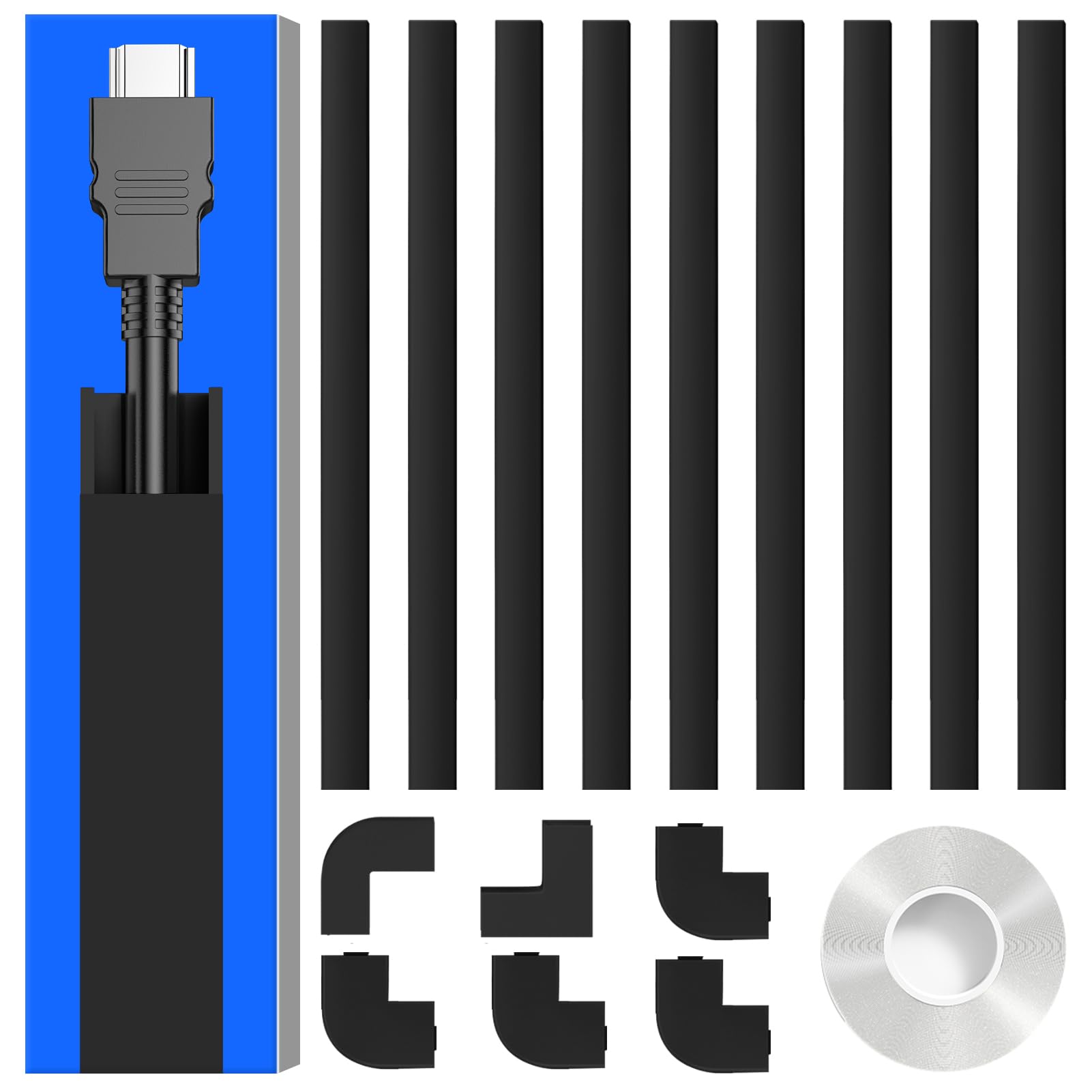 Photo 1 of 142in Black Cord Hider, Delamu Black Cord Covers for Wires on Wall, One-Cord Cable Hider, Wire Hider Wire Covers for Cords on Wall, Easy Set up Cable Cover Raceway, L15.7 W0.59 H0.4in