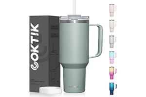 COKTIK 40 oz Tumbler With Handle and Straw Lid, 2-in-1 Lid (Straw/Flip), Vacuum Insulated Travel Mug Stainless Steel Tumbler for Hot and Cold Beverages,Easy to Clean (Shale)
