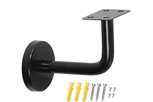 KEILEOHO 5 PCS Heavy Duty Stainless Steel Handrail Brackets Set, Wall Mount Supports, Black Staircase Handrail Brackets for Stairs Handrails, Guardrails, Railing