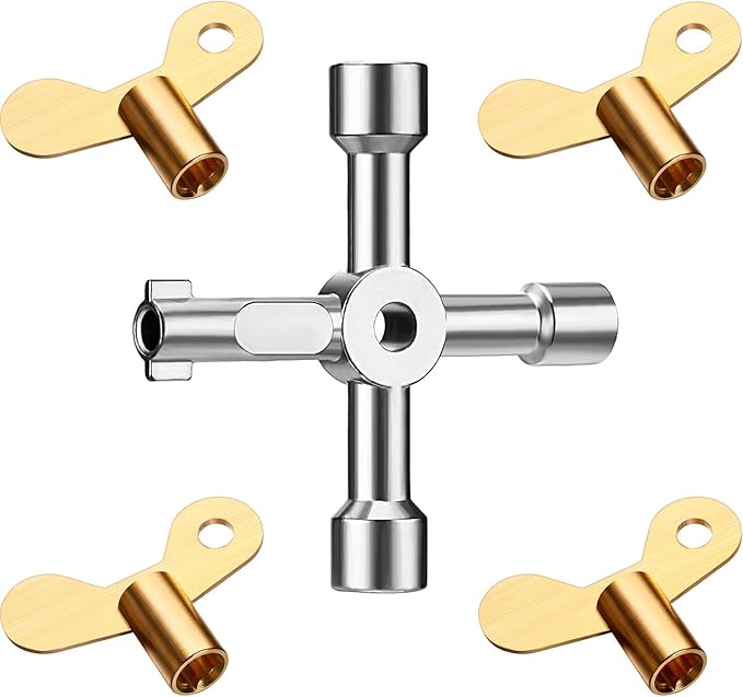 Hestya 5 Pieces Brass Radiator Valve Key Plumbing Key Utility Keys Kit