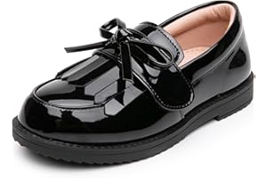 PPXID Girl's British Style Oxford Shoes Dress Shoes Black School Uniform Shoes Flat Loafers for Girls
