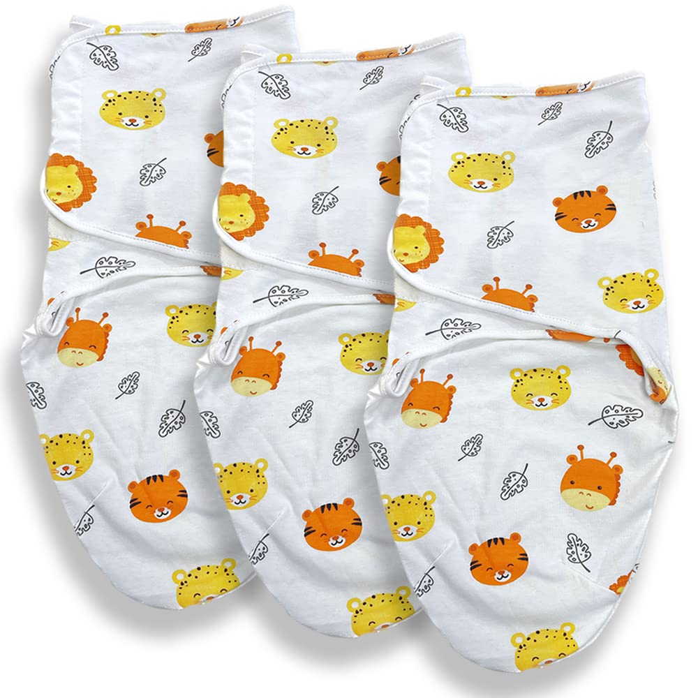 Callowesse 100% Cotton Newborn Swaddle 0.5 TOG – Adjustable Baby Swaddle Wrap, Baby Essential - Safari Friends Pack of 3