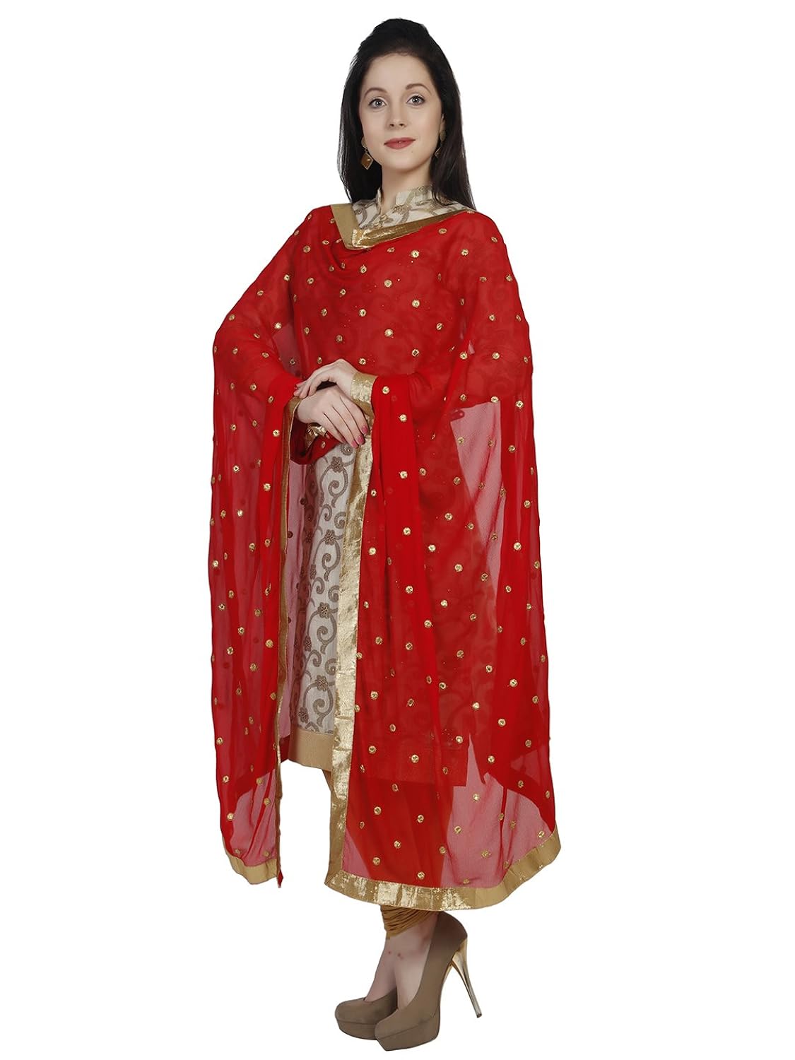 dupatta bazaar women's chiffon dupatta (db1171_red_free size)