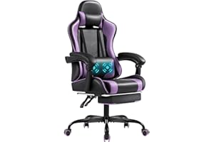Shahoo Gaming Chair with Footrest and Massage Lumbar Support, Computer Chairs, Video Racing Seat Height Adjustable with 360°Swivel and Headrest for Office or Bedroom, Purple