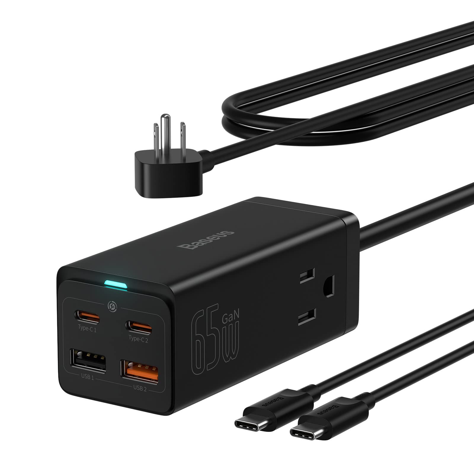 Baseus Charging Station 35W, 6-in-1 USB-C PD Fast Charging Desktop Charger with 5ft Extension Cord, 4 USB C, 2 USB A Ports, Travel Power Strip for iPhone 17/16, iPad Pro, MacBook Pro, Tablet and More