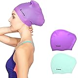 Keary 2 Pack Silicone Swim Cap for Long Hair Women