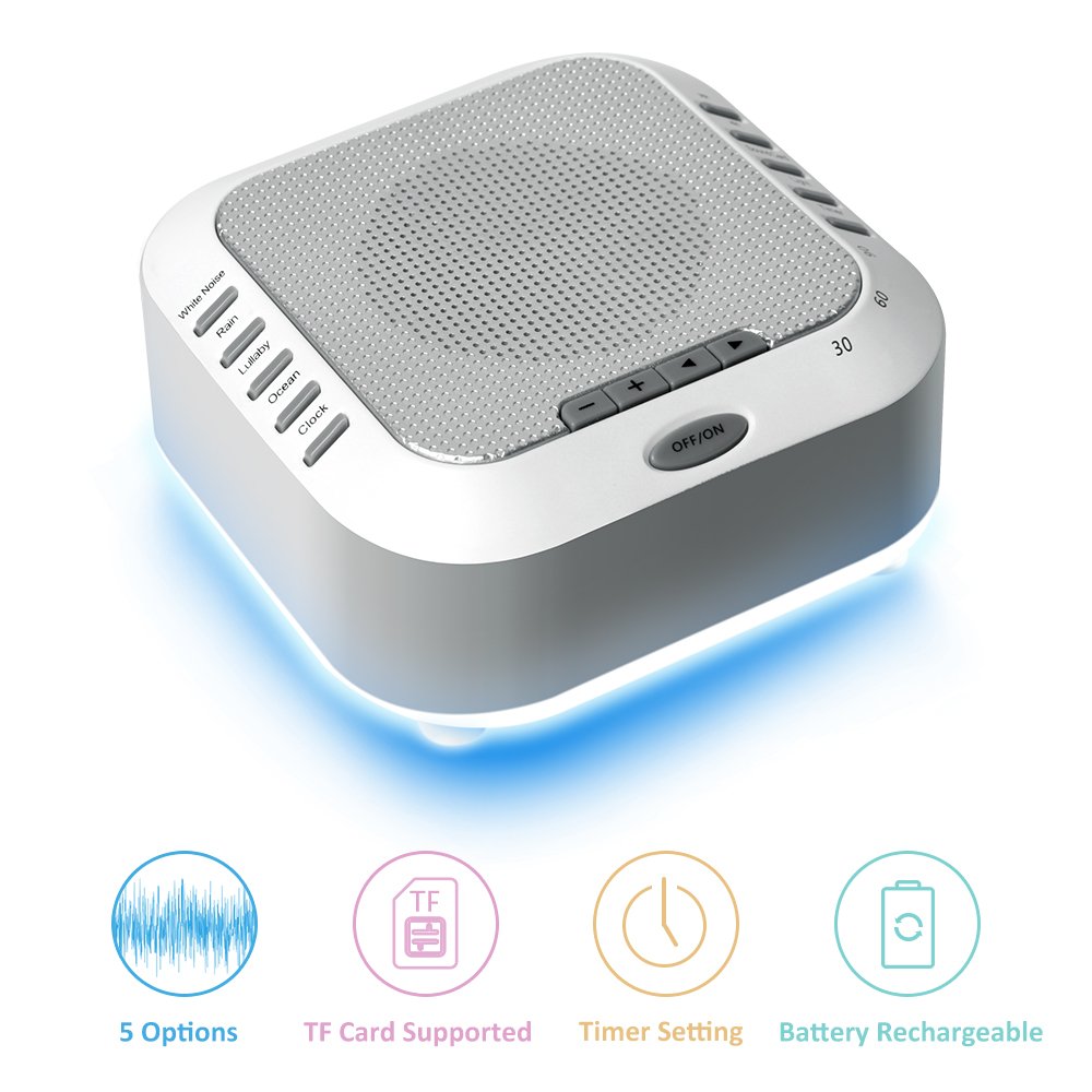 White Noise Machine,Premium Rechargeable Sleep Machines for Baby, Infants, Kids, Adults,Noise-Cancelling Device for Home, Office, with Natural Wind, Ocean Sound Effects, TFCard Supported