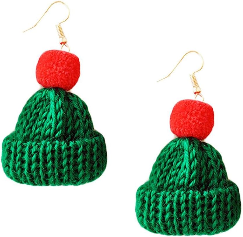 Women Fashion Cute Hat Dangle Earrings Wool Fur Ball Ear Hook Eardrop Earring Gift For Teen Girls