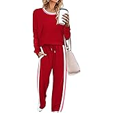 WIHOLL 2 Piece Lounge Sets for Women Long Sleeve Tops Wide Leg Sweatpants Sweatsuits with Pockets