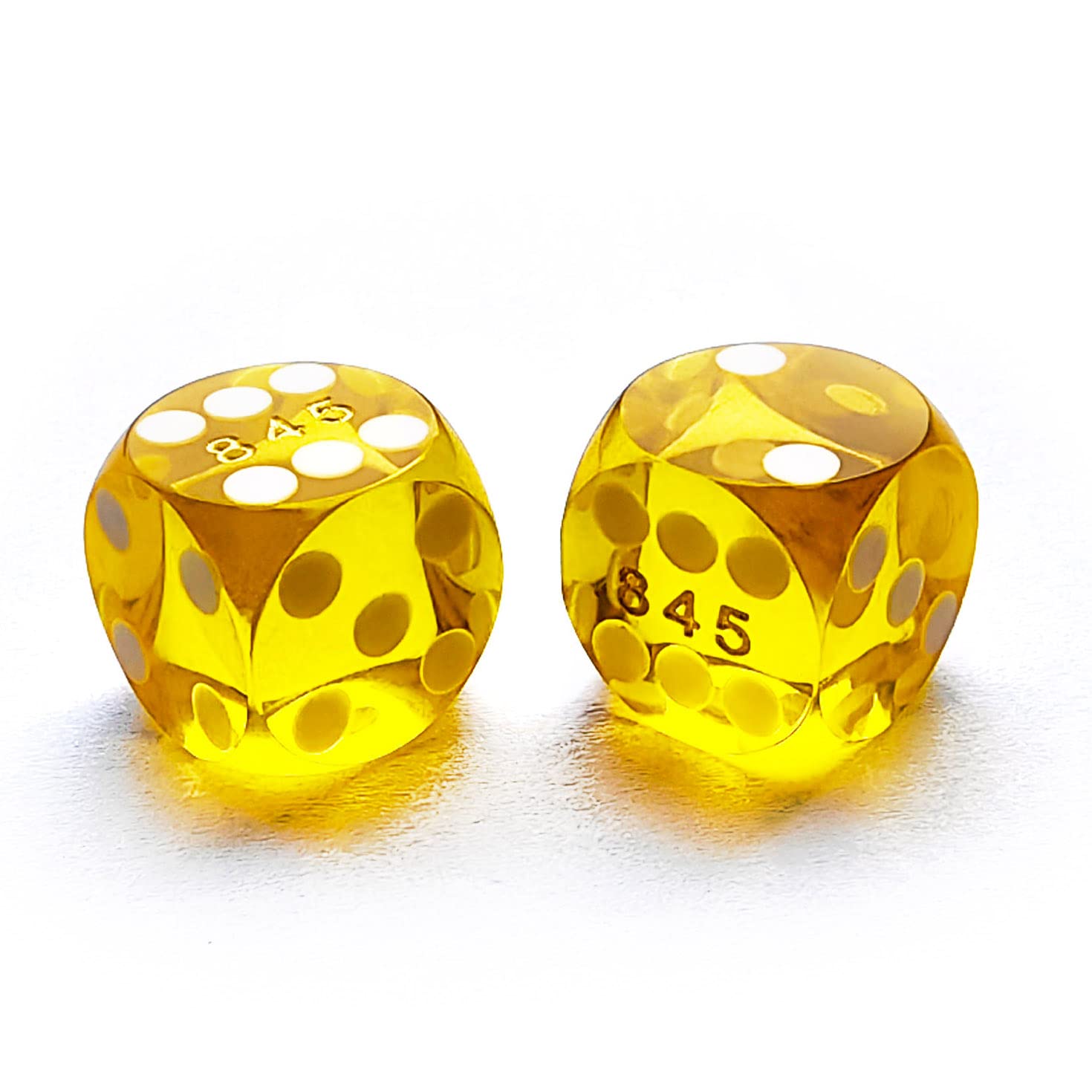 Bescon Professional Precision Dice Round Corner 9/16" (14.3mm) with Random Serial Number, Precision Cut Dice 14.3MM Gem Yellow, 2pcs Set — image 1