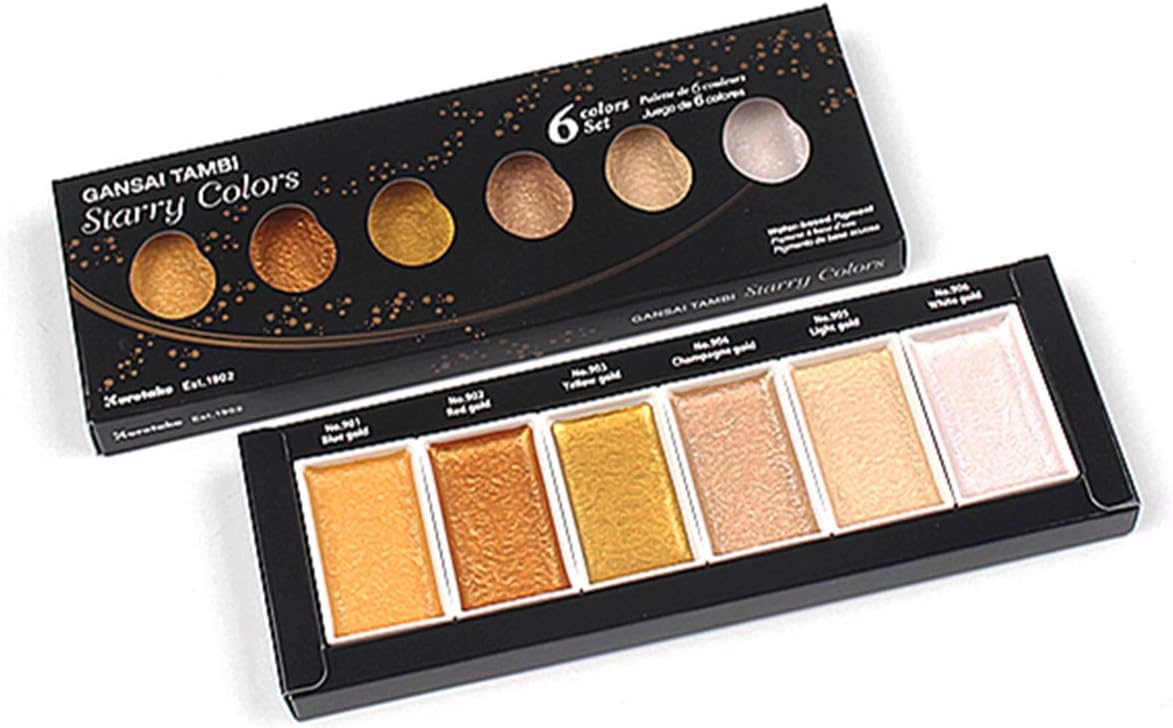 PAR Kuretake GANSAI TAMBI Starry/Pearl/Gem Colors Solid Paints Metallic Gold Watercolor Pigment for Drawing Art Supplies