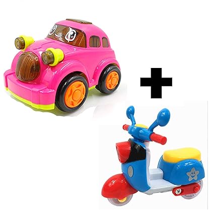 Grab Offers Early Education Adorable Cute Light Mini Car+Scooter 1 Year Old Baby Push and Go Toy Unbreakable Friction Car for Kids(Random Color) (2 Pcs)