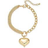 CUFELMU Gold Heart Charm Chain Bracelet for Women, Chunky Link Bracelet Adjustable Fashion Jewelry