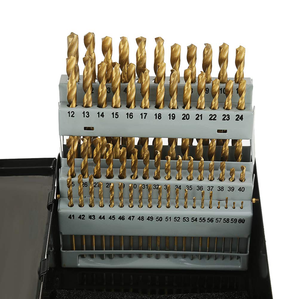 Twist Drill Bits Set, 60 Piece 1#-60# Titanium Nitride Coated Numbered Drill Bit Set HSS Shank Twist Drill Bits with Box (0.040" - 0.228")