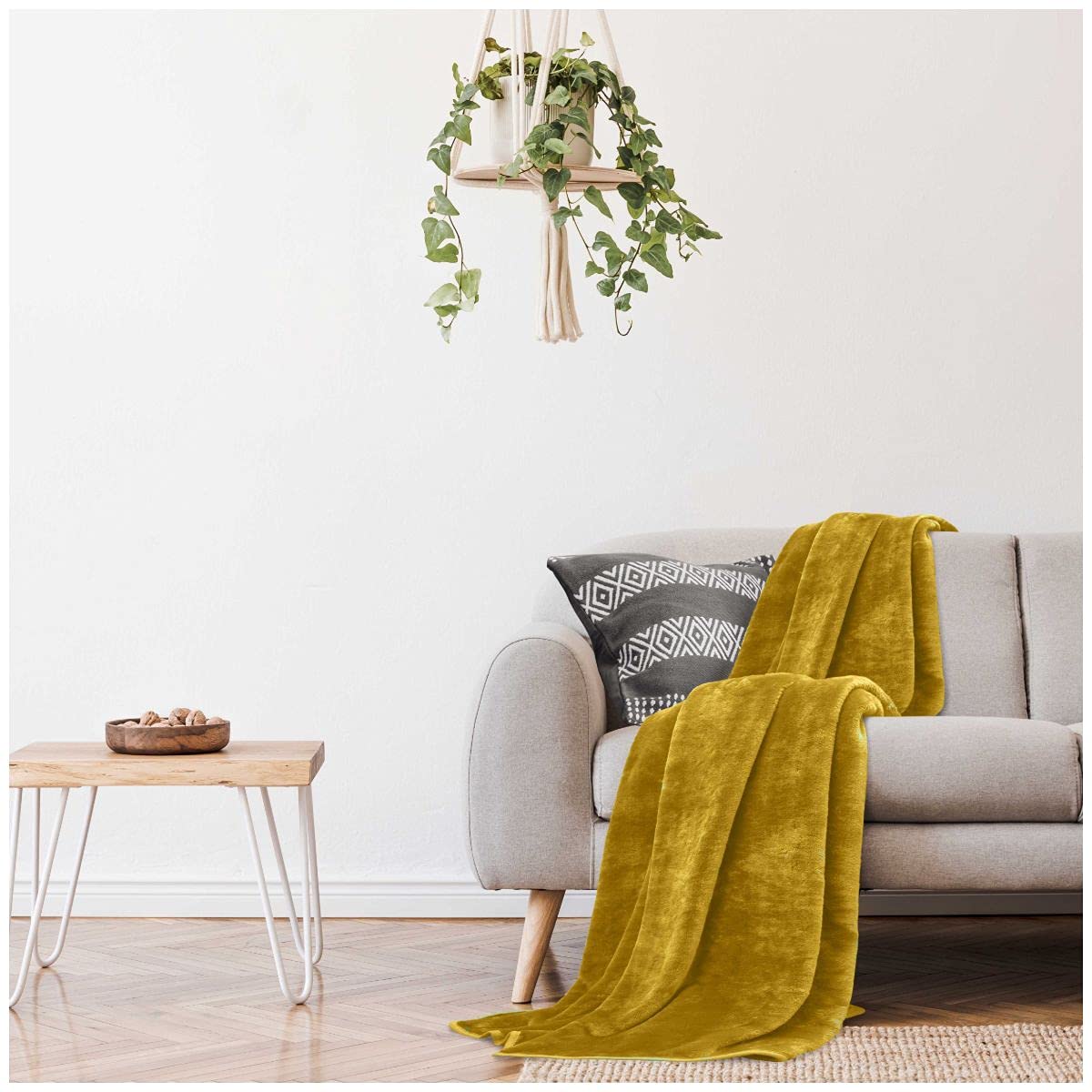 GC GAVENO CAVAILIA Faux Fur Fluffy Throw Blanket, Plush Sofa Bed Blankets, Fleece Throws For Settee OR Couch, Ochre, 200X240 Cm