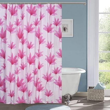 HISCIN Impression PVC Printed Leaf Bathroom Shower Curtain with Hooks (6 feet, Multicolour)