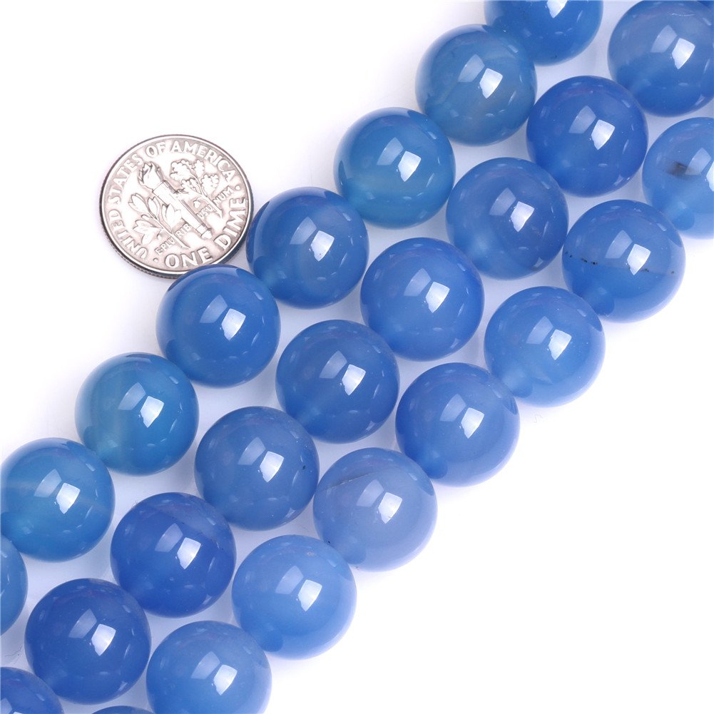 Sweet & Happy Girl's Store 14mm Round Gemstone Blue Agate Beads Strand 15 Inch Jewellery Making Beads